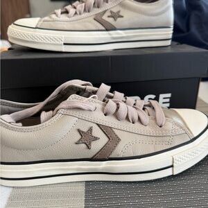 Converse Light Beige Leather Sneakers with Star Accent